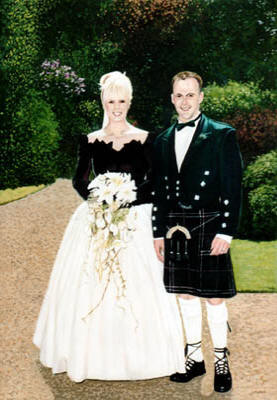 Pet Portraits - People Paintings from YOUR own photos  - Scottish Wedding in Oils